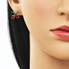 Arete Dormilona 02.283.0258 Oro Laminado, Diseño de Cereza, con Zirconia Cubica Granate y Verde, Pulido, Dorado