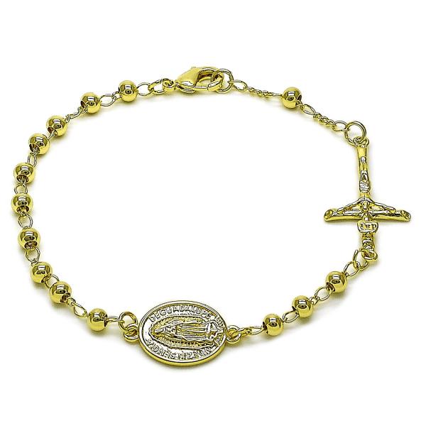 Pulsera Elegante 03.213.0359.08 Oro Laminado, Diseño de Guadalupe y Crucifijo, Diseño de Guadalupe, Pulido, Dorado