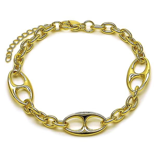 Pulsera Elegante 03.213.0385.07 Oro Laminado, Diseño de Mariner y Rolo, Diseño de Mariner, Pulido, Dorado