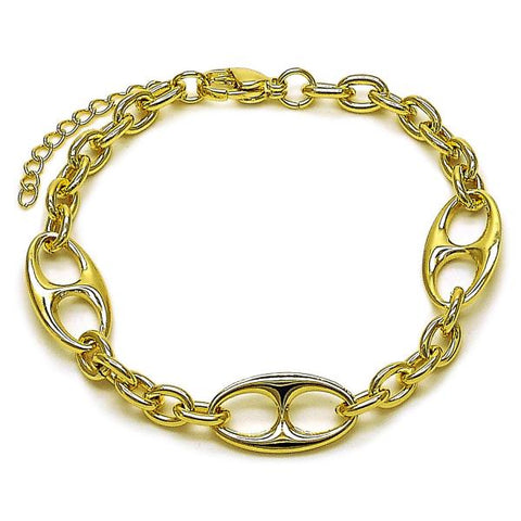 Pulsera Elegante 03.213.0385.07 Oro Laminado, Diseño de Mariner y Rolo, Diseño de Mariner, Pulido, Dorado