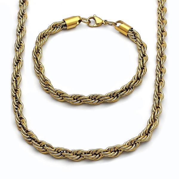 Collar y Pulso 06.435.0005 Acero Inoxidable, Diseño de Rope, Pulido, Dorado