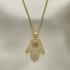 Collares con Dije 04.156.0205.1.20 Oro Laminado, Diseño de Mano de Dios, con Zirconia Cubica Zafiro Azul y CristalBlanca, Pulido, Dorado