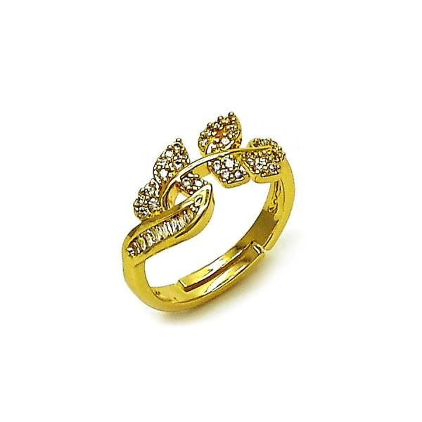 Anillo Multi Piedra 01.266.0061 Oro Laminado, Diseño de Oja y Baguette, Diseño de Oja, con Zirconia Cubica Blanca y Micro PaveBlanca, Pulido, Dorado