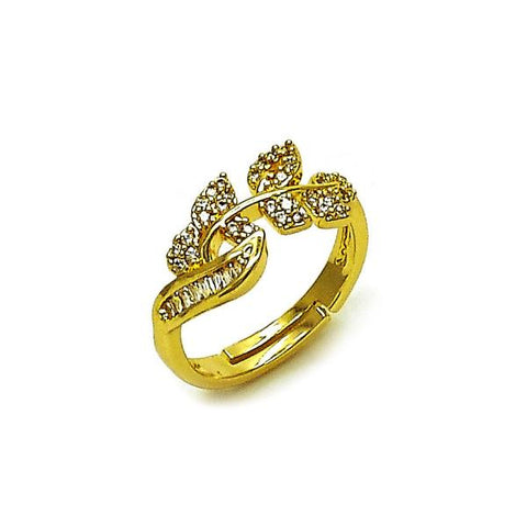 Anillo Multi Piedra 01.266.0061 Oro Laminado, Diseño de Oja y Baguette, Diseño de Oja, con Zirconia Cubica Blanca y Micro PaveBlanca, Pulido, Dorado