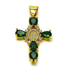 Dije Religioso 05.342.0228 Oro Laminado, Diseño de Cruz, con Zirconia Cubica Verde y Blanca, Pulido, Dorado