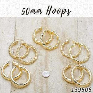 Kit Surtido de 25 Pares de Argollas de 50 mm de Oro Laminado al por mayor — SKU 139506