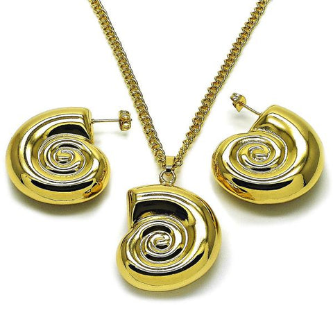 Juego de Arete y Dije de Adulto 10.282.0015 Oro Laminado, Diseño de Caracol y Hueco, Diseño de Caracol, Pulido, Dorado