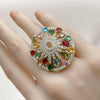 Anillo Multi Piedra 01.266.0074 Oro Laminado, Diseño de Cluster y Gota, Diseño de Cluster, con Zirconia Cubica Multicolor y Blanca, Pulido, Dorado