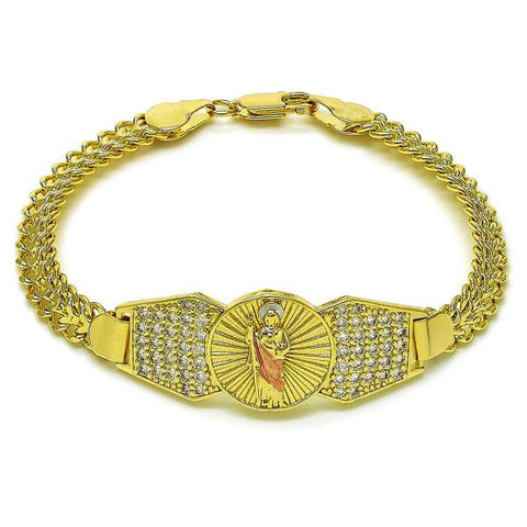 Pulsera Elegante 03.411.0042.1.08 Oro Laminado, Diseño de San Judas y Bismarco, Diseño de San Judas, con Zirconia Cubica Blanca, Pulido, Tricolor