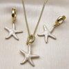 Juego de Arete y Dije de Adulto 10.341.0014 Oro Laminado, Diseño de Estrella, Esmaltado Blanco, Dorado