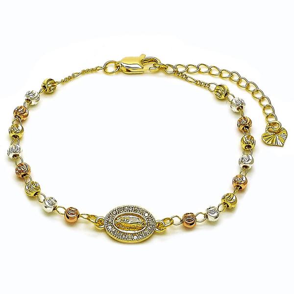 Pulsera Elegante 03.253.0118.07 Oro Laminado, Diseño de Guadalupe y Bola, Diseño de Guadalupe, con Micro Pave Blanca, Diamantado, Tricolor
