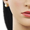 Arete Dormilona 02.342.0362 Oro Laminado, Diseño de Flor, con Perla Marfil, Pulido, Dorado