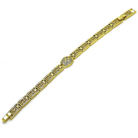 Pulsera Solida 03.213.0375.07 Oro Laminado, Diseño de Llave Griega, con Zirconia Cubica Blanca, Pulido, Dorado