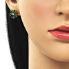 Arete Dormilona 02.344.0177.1 Oro Laminado, Diseño de Flor, con Zirconia Cubica Verde y Blanca, Pulido, Dorado