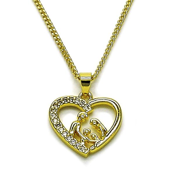 Collares con Dije 04.423.0002.18 Oro Laminado, Diseño de Corazon y Mama, Diseño de Corazon, con Zirconia Cubica Blanca, Pulido, Dorado