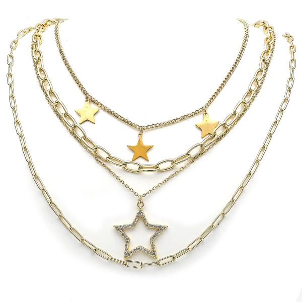 Gargantilla Elegante 04.437.0006.16 Acero Inoxidable, Diseño de Estrella y Paperclip, Diseño de Estrella, con Micro Pave Blanca, Pulido, Dorado