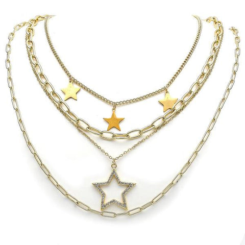 Gargantilla Elegante 04.437.0006.16 Acero Inoxidable, Diseño de Estrella y Paperclip, Diseño de Estrella, con Micro Pave Blanca, Pulido, Dorado