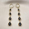 Arete Largo 02.323.0106 Oro Laminado, Diseño de Gota, con Zirconia Cubica Negro, Pulido, Dorado