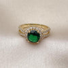 Anillo Multi Piedra 01.282.0006 Oro Laminado, Diseño de Cluster, con Zirconia Cubica Verde y Blanca, Pulido, Dorado