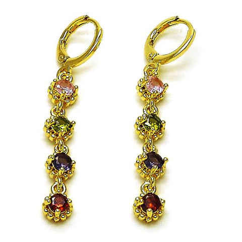 Arete Largo 02.323.0101 Oro Laminado, Diseño de Cluster, con Zirconia Cubica Multicolor, Pulido, Dorado