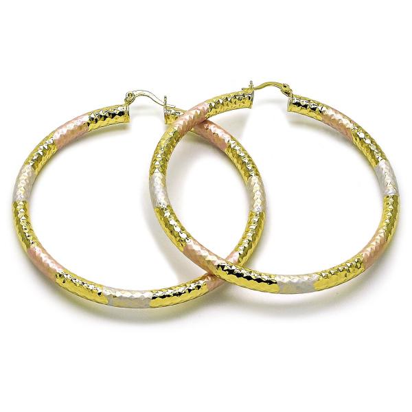 Argolla Extra Grande 02.213.0312.1.70 Oro Laminado, Diseño de Hueco, Diamantado, Tricolor