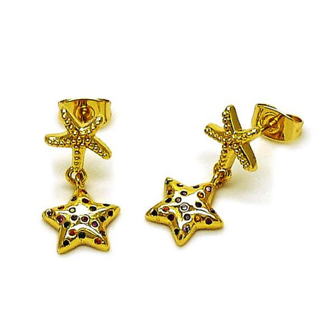 Arete Dormilona 02.282.0046 Oro Laminado, Diseño de Estrella, con Micro Pave Multicolor, Pulido, Dorado