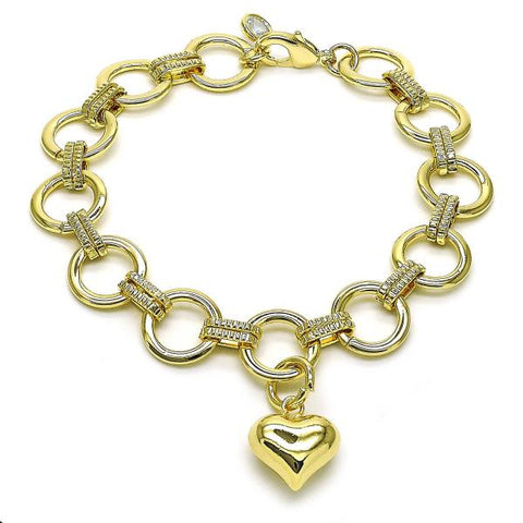 Pulsera Elegante 03.331.0295.09 Oro Laminado, Diseño de Corazon y Rolo, Diseño de Corazon, con Zirconia Cubica Blanca, Diamantado, Dorado