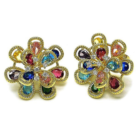 Arete Dormilona 02.436.0002.1 Oro Laminado, Diseño de Flor y Gota, Diseño de Flor, con Zirconia Cubica Multicolor y Blanca, Diamantado, Dorado