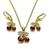 Juego de Arete y Dije de Adulto 10.210.0185 Oro Laminado, Diseño de Cereza, con Zirconia Cubica Granate y Micro PaveBlanca, Pulido, Dorado