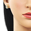 Arete Dormilona 02.170.0533 Oro Laminado, Diseño de Flor, Diamantado, Dorado