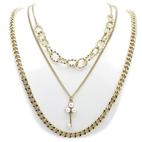 Gargantilla Elegante 04.437.0002.16 Acero Inoxidable, Diseño de Miami Cubana y Llave, Diseño de Miami Cubana, con Perla Marfil, Pulido, Acero