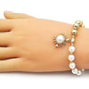 Pulsera Elegante 03.341.0251.07 Oro Laminado, Diseño de Bead Expandible y Bola, Diseño de Bead Expandible, con Perla Marfil y Zirconia CubicaVerde, Pulido, Dorado