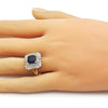 Anillo Multi Piedra 01.196.0042.2 Oro Laminado, Diseño de Cluster y Baguette, Diseño de Cluster, con Zirconia Cubica Zafiro Azul y Blanca, Pulido, Dorado
