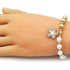 Pulsera Elegante 03.341.0249.07 Oro Laminado, Diseño de Estrella y Bola, Diseño de Estrella, con Perla Marfil y Micro PaveBlanca, Pulido, Dorado
