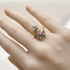 Anillo Multi Piedra 01.196.0040 Oro Laminado, Diseño de Flor, con Zirconia Cubica Multicolor, Pulido, Dorado