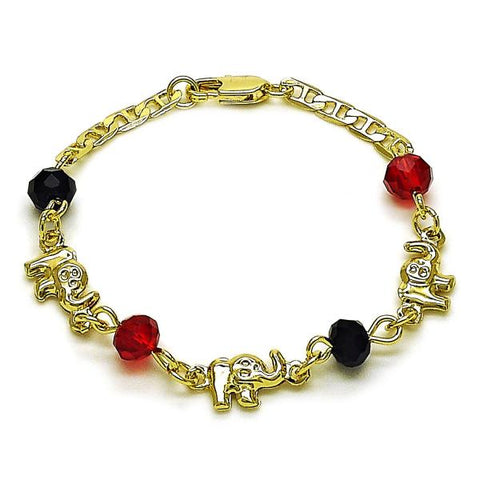 Pulsera Elegante 03.213.0043.06 Oro Laminado, Diseño de Elefante, con Cristal Granate y Negro, Pulido, Dorado