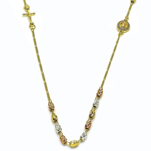 Gargantilla Elegante 04.253.0031.20 Oro Laminado, Diseño de Guadalupe y Crucifijo, Diseño de Guadalupe, con Micro Pave Blanca, Diamantado, Tricolor