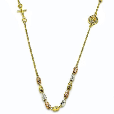 Gargantilla Elegante 04.253.0031.20 Oro Laminado, Diseño de Guadalupe y Crucifijo, Diseño de Guadalupe, con Micro Pave Blanca, Diamantado, Tricolor