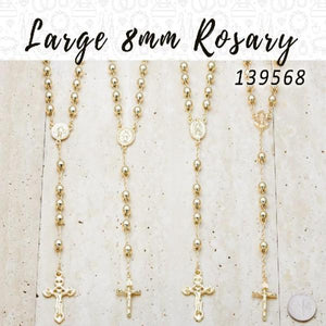 Kit Surtido de 10 Rosarios Grandes de 8 mm de Oro Laminado al por mayor — SKU 139568
