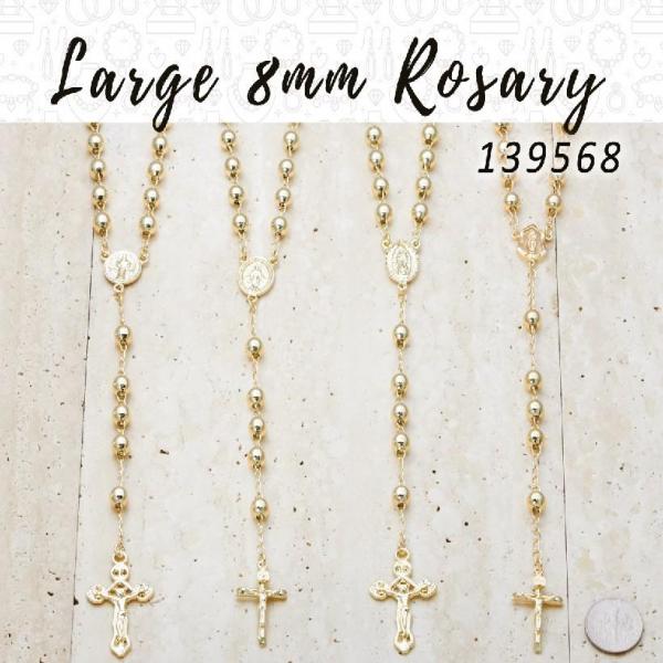 Kit Surtido de 10 Rosarios Grandes de 8 mm de Oro Laminado al por mayor — SKU 139568