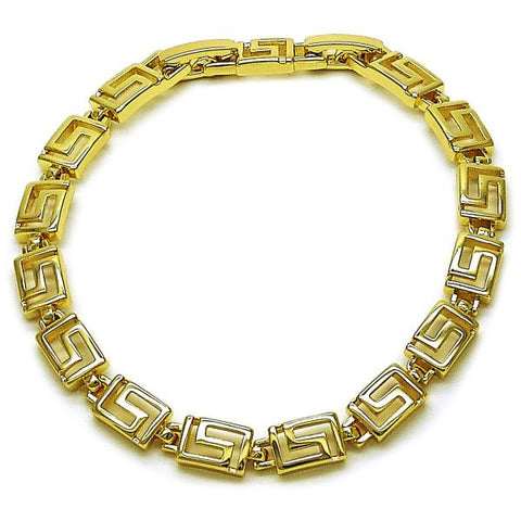 Pulsera Solida 03.213.0379.07 Oro Laminado, Diseño de Llave Griega, Pulido, Dorado