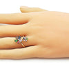 Anillo Multi Piedra 01.196.0040 Oro Laminado, Diseño de Flor, con Zirconia Cubica Multicolor, Pulido, Dorado