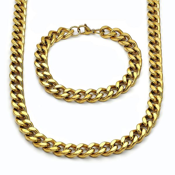 Collar y Pulso 06.435.0002 Acero Inoxidable, Diseño de Miami Cubana, Pulido, Dorado