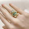 Anillo Multi Piedra 01.284.0108.3 Oro Laminado, Diseño de Osito y Baguette, Diseño de Osito, con Zirconia Cubica Verde y Micro PaveBlanca, Pulido, Dorado