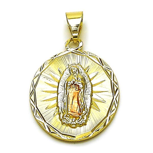 Dije Religioso 05.120.0101 Oro Laminado, Diseño de Guadalupe, Diamantado, Tricolor