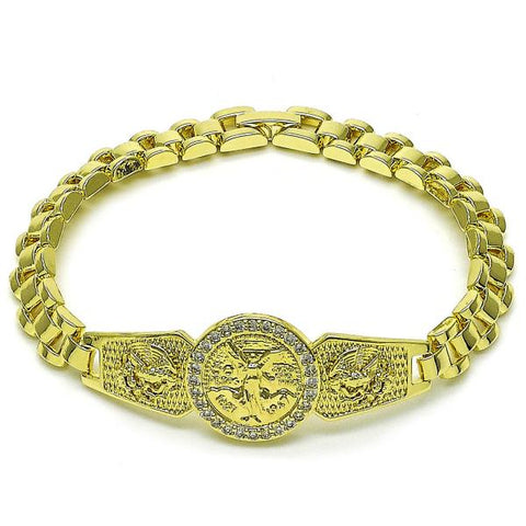 Pulsera Elegante 03.411.0064.08 Oro Laminado, Diseño de Moneda Centenario y Aguila, Diseño de Moneda Centenario, con Zirconia Cubica Blanca, Pulido, Dorado