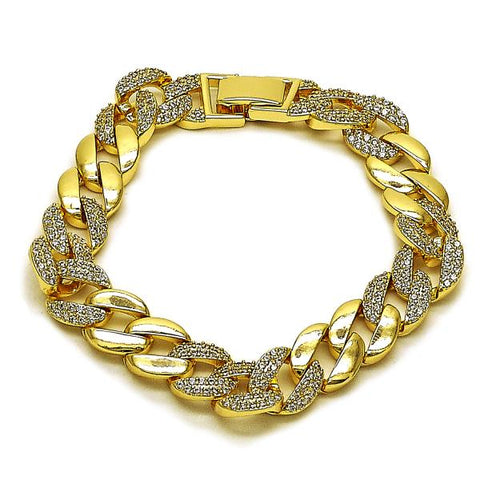 Pulsera Elegante 03.283.0496.07 Oro Laminado, Diseño de Miami Cubana, con Zirconia Cubica Blanca, Pulido, Dorado