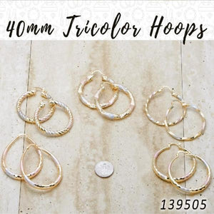 Kit Surtido de 27 Pares de Argollas Tricolor de 40 mm de Oro Laminado al por mayor — SKU 139505