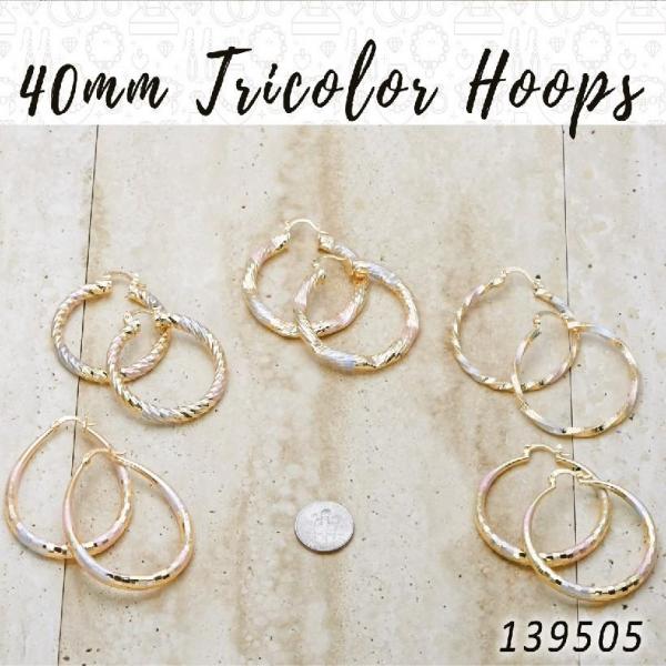 Kit Surtido de 27 Pares de Argollas Tricolor de 40 mm de Oro Laminado al por mayor — SKU 139505