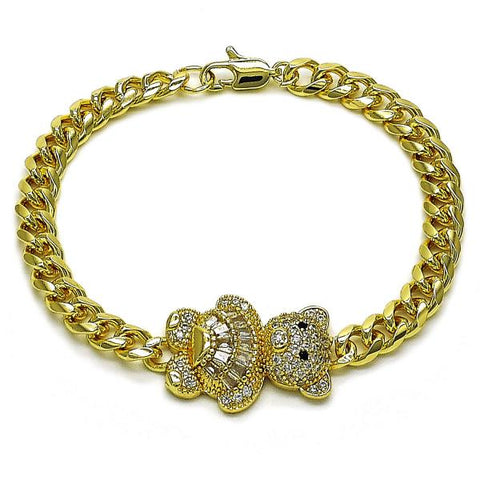 Pulsera Elegante 03.284.0061.07 Oro Laminado, Diseño de Osito y Miami Cubana, Diseño de Osito, con Zirconia Cubica Blanca y Micro PaveBlanca, Pulido, Dorado